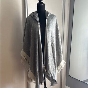 Elegant Gray Hooded Shawl with Fringe
